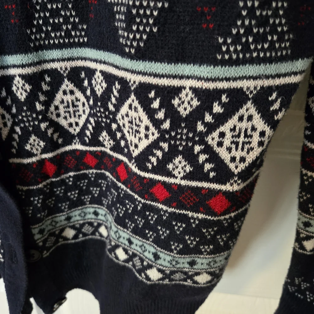Merona Navy Fair Isle Cardigan with Red and Light Blue Accents - Picture 2 of 3